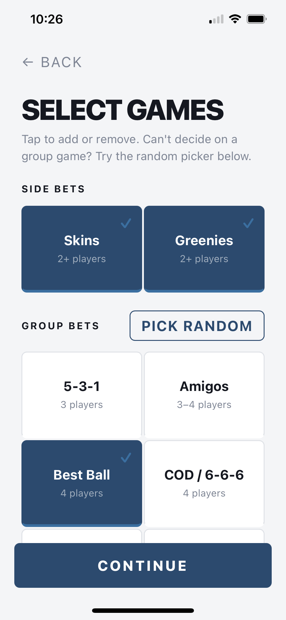10 game format selection